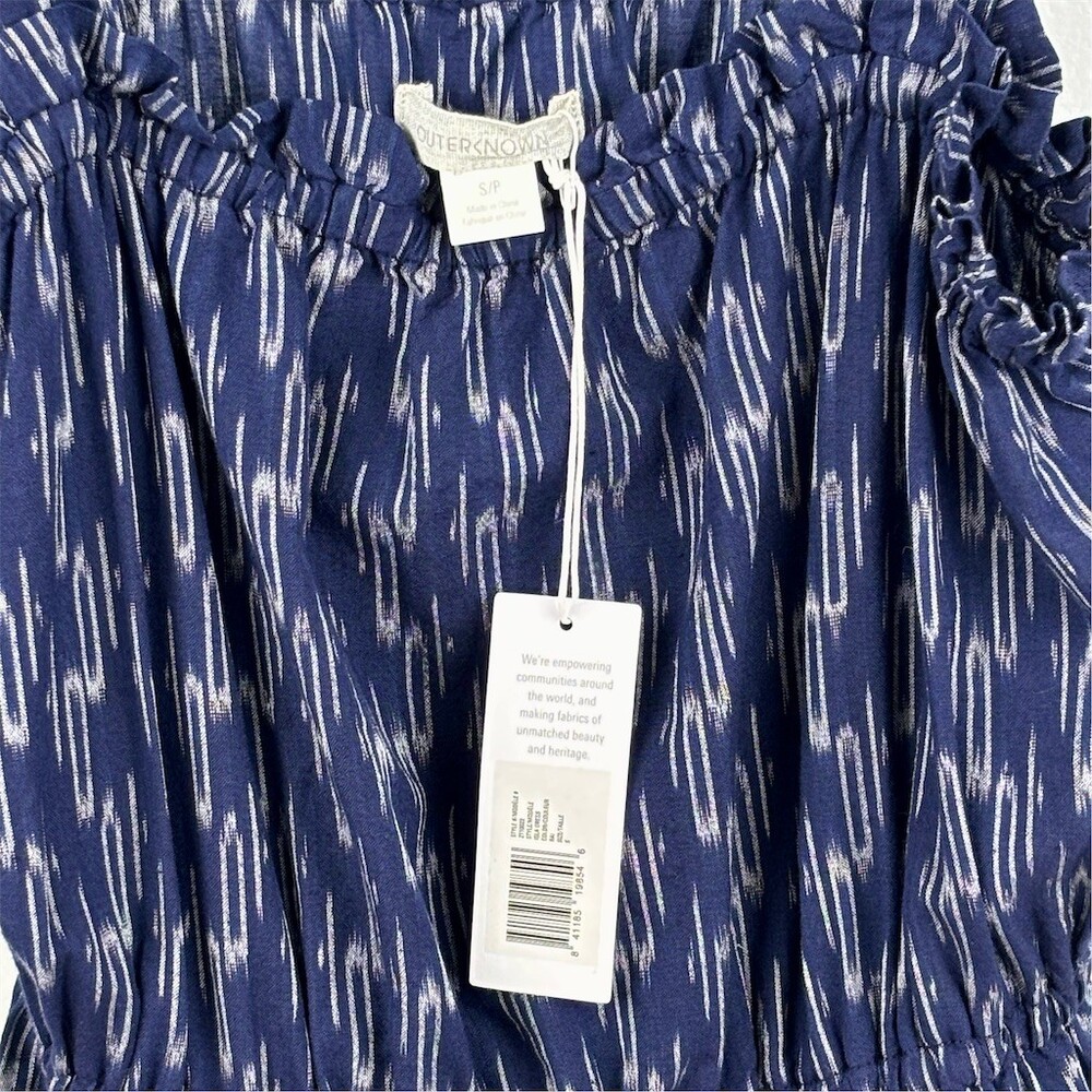Outerknown Dress Womens Blue White Ikat Midi Sleeveless Elastic- NEW - Picture 5 of 7